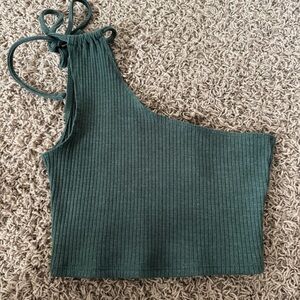 Aerie Green Ribbed One-Shoulder crop top size small